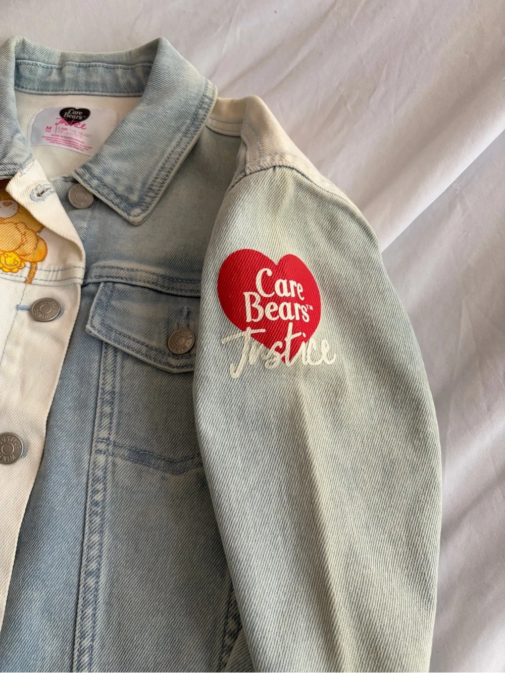 Justice Y2K Blue Denim Jacket (M)  & Jeans (size 8)with Pink Bear Patches NWT
